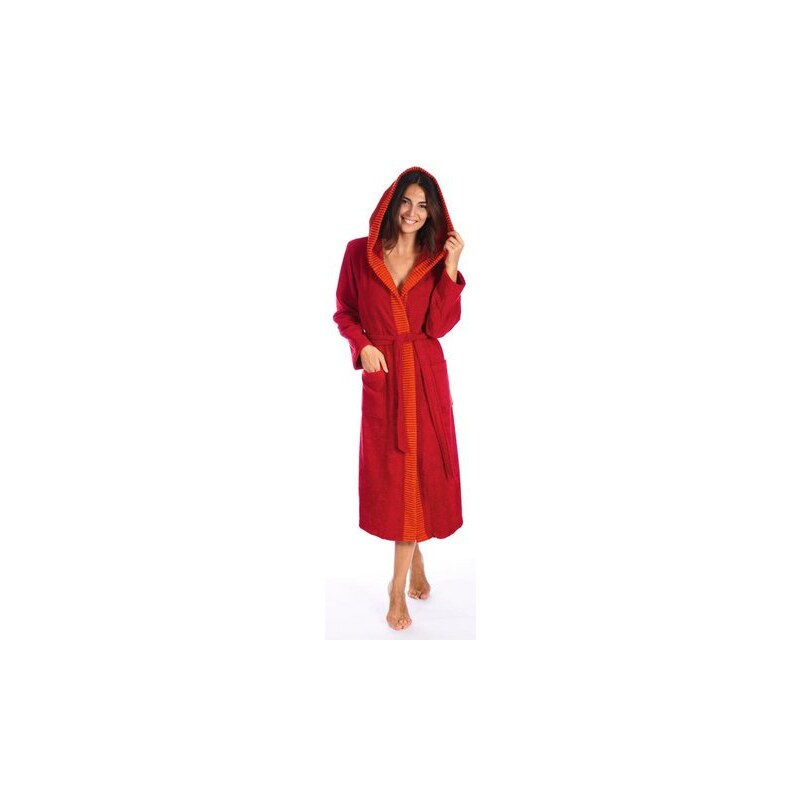 Egeria Damenbademantel Benny mit Streifen-Bordüre rot L,M,S,XL
