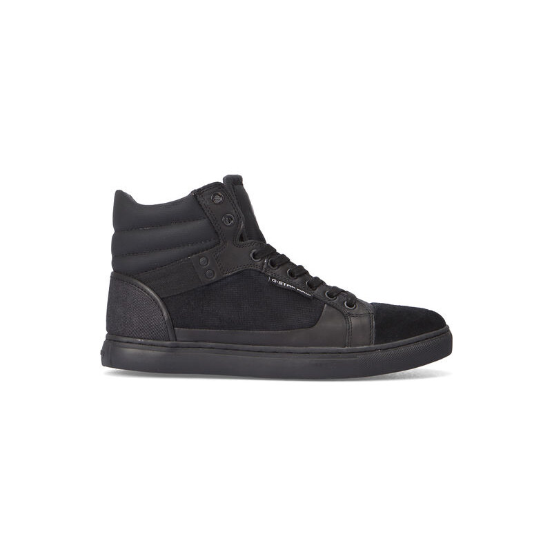 G-STAR Einfarbig schwarze hohe Veloursleder-Sneaker New Augur aus zwei Materialien