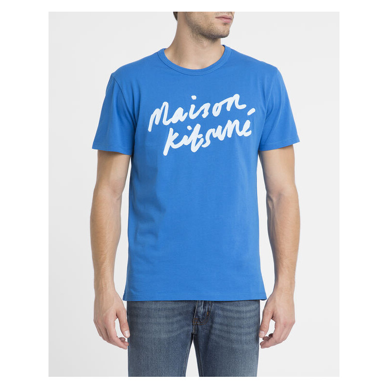 MAISON KITSUNÉ Königsblaues T-Shirt Hand Writing