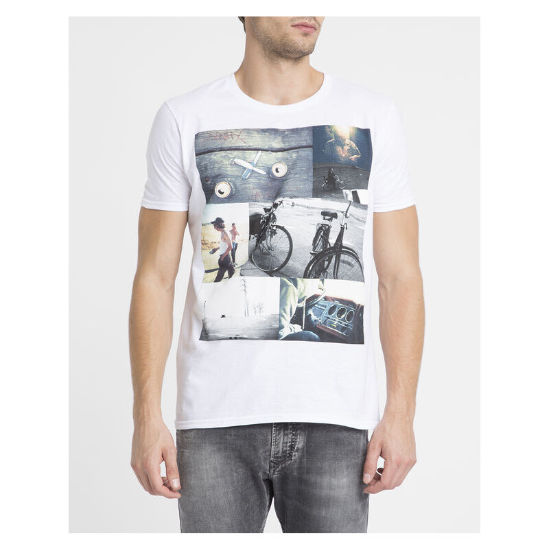 EZEKIEL Weißes T-Shirt mit Rundhalsausschnitt und Berg-Aufdruck