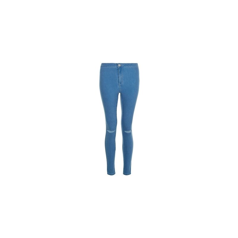 New Look Teenager – Blaue superenge Skinny-Jeans mit hohem Bund und Rissen am Knie