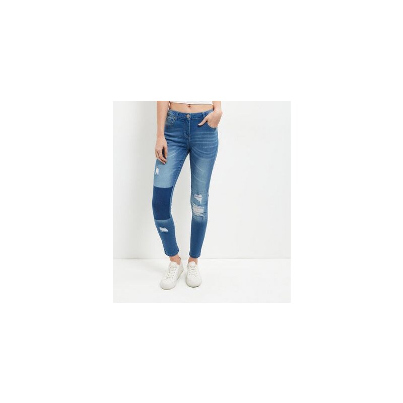 New Look Parisian – Blaue Patchwork-Jeans mit zerrissenen Knien