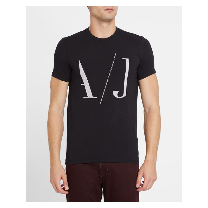 ARMANI JEANS Schwarzes T-Shirt mit Rundhalsausschnitt und AJ-Logo