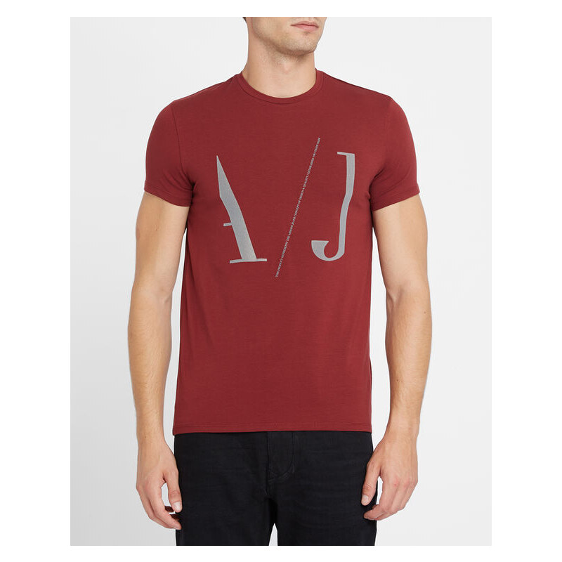 ARMANI JEANS Bordeauxrotes T-Shirt mit Rundhalsausschnitt und AJ-Logo