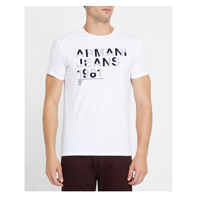 ARMANI JEANS Geflocktes T-Shirt mit Rundhalsausschnitt und grauem AJ-Logo