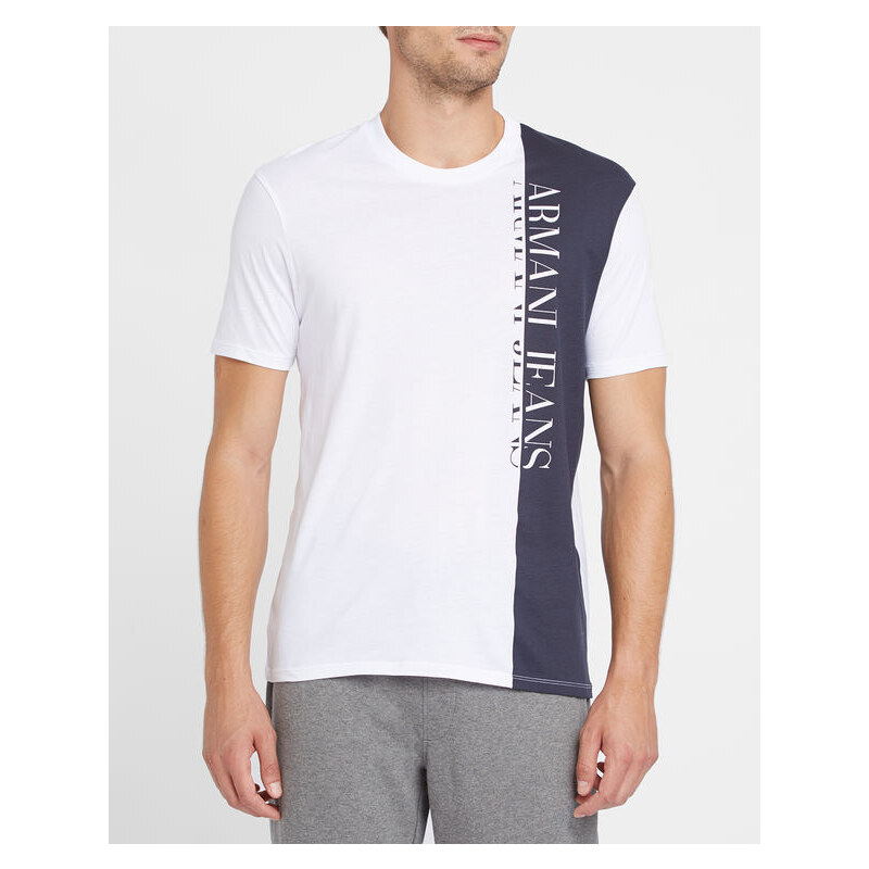 ARMANI JEANS Weißes T-Shirt mit Rundhalsausschnitt und grauem AJ-Logo