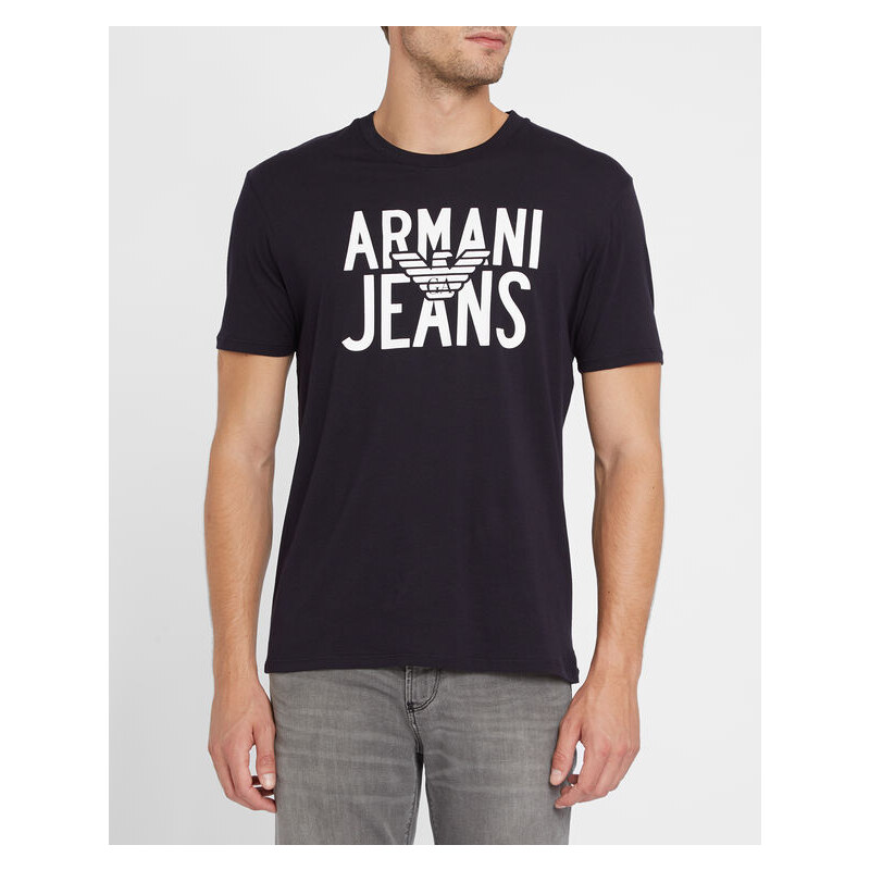 ARMANI JEANS Marineblaues T-Shirt mit Rundhalsausschnitt und Brustlogo AJ