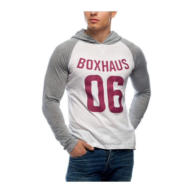 BOXHAUS Brand Cona Kapuzenshirt LS white-grey htr