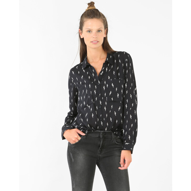 Bluse mit Kaktus-Motiv Schwarz, Größe S -Pimkie- Mode für Damen