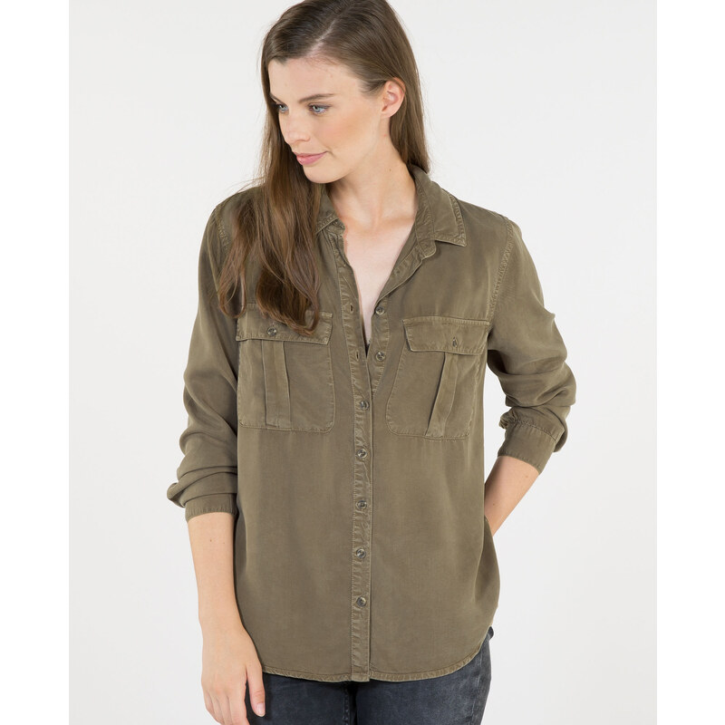 Bluse aus Tencel mit Taschen Khaki, Größe S -Pimkie- Mode für Damen