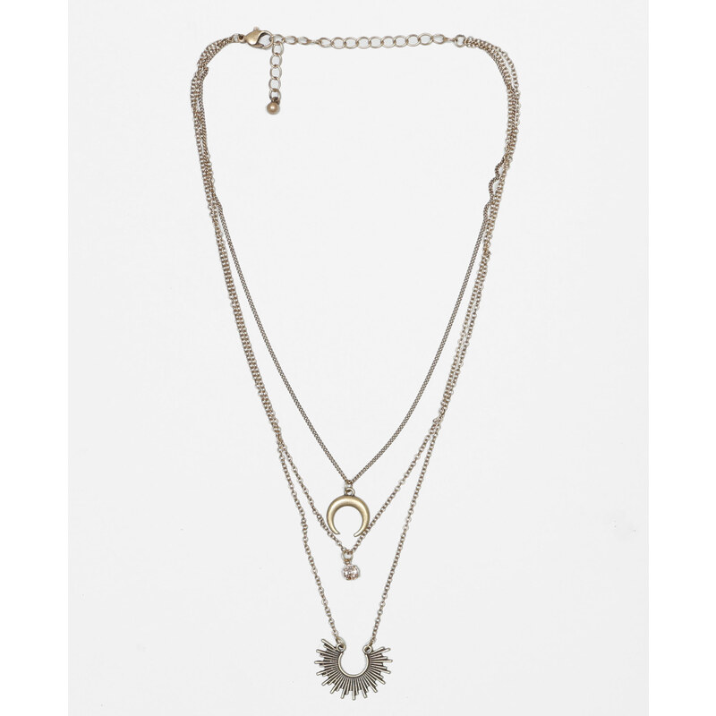 Dreireihige Halskette mit Mond, Brillant und Sonne Gold, Größe 00 -Pimkie- Mode für Damen