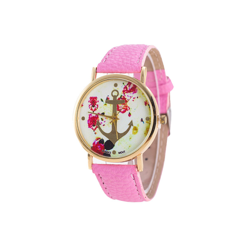 Lesara Armbanduhr mit goldfarbenem Ankermotiv - Pink
