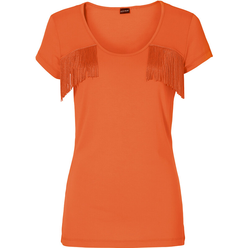 BODYFLIRT Fransen-Shirt kurzer Arm in orange für Damen von bonprix