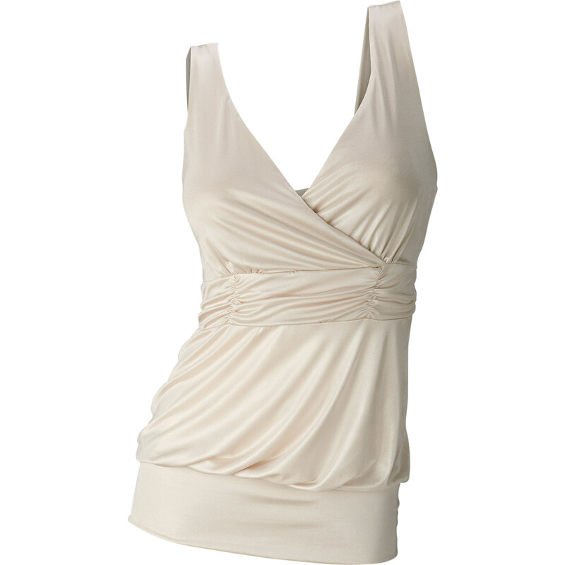 BODYFLIRT Shirt-Top ohne Ärmel figurumspielend in beige (V-Ausschnitt) für Damen von bonprix