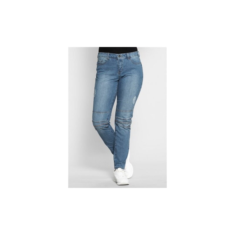 Damen Denim Schmale Stretch-Jeans „Kira” im Used-Look SHEEGO DENIM blau 40,42,44,46,48,50,52,54,56,58