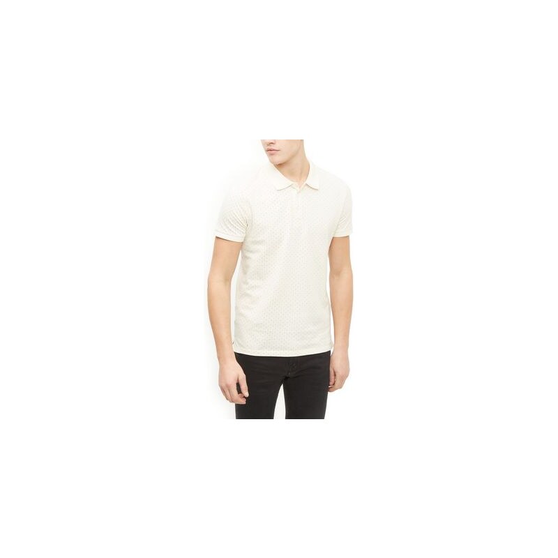 New Look Jack and Jones Premium – Weißes, gepunktetes Polohemd mit Kragen