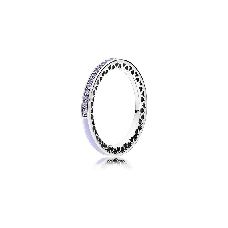 PANDORA 925er Silber Ring mit Herzen lila