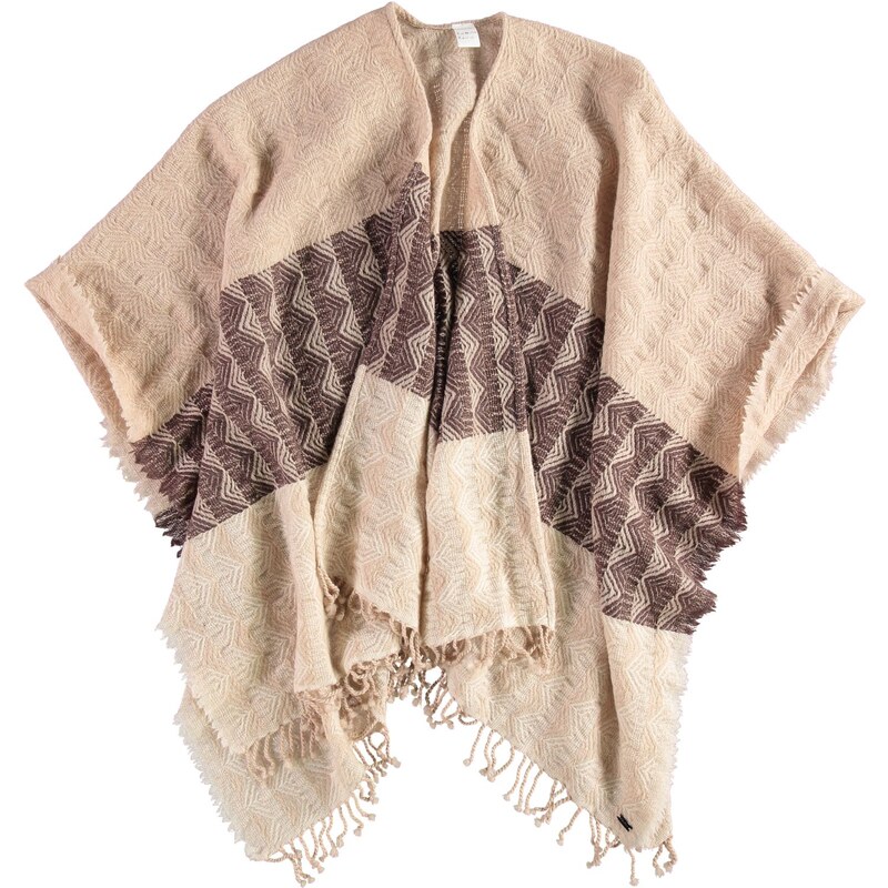 FRAAS Wollponcho mit geometrischem Muster in taupe