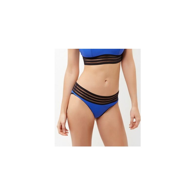New Look Blaue Sport-Bikinihose mit Netzstoffeinsätzen und Riemchendesign