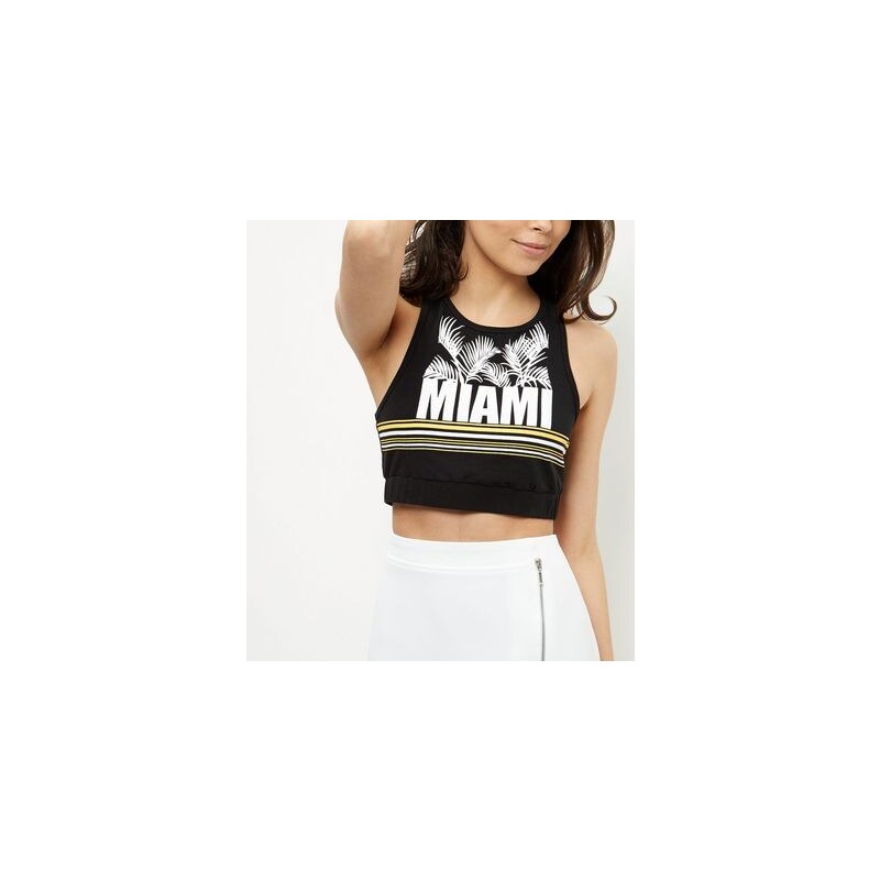 New Look Schwarzes kurzes Top mit Streifen und „Miami''-Schriftzug