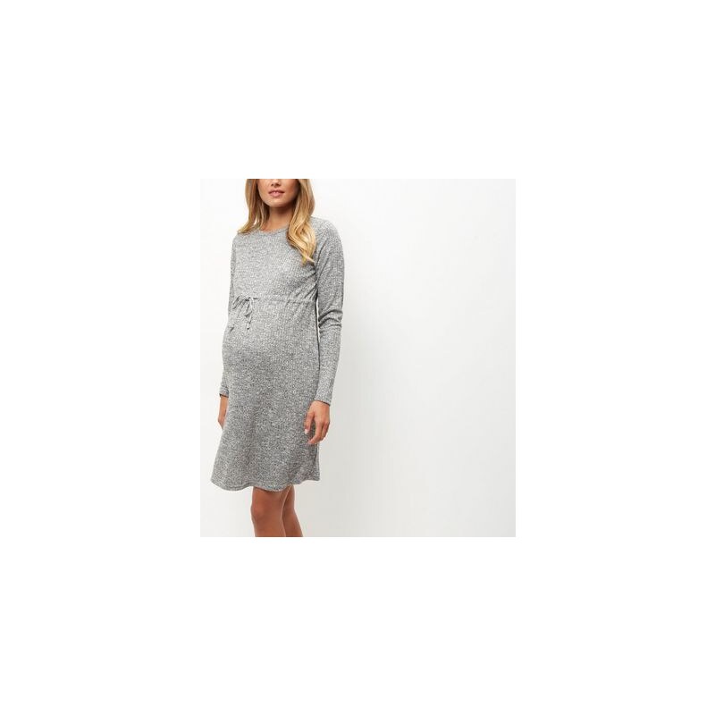 New Look Mode für werdende Mütter – Geripptes, langärmliges Kleid in Grau