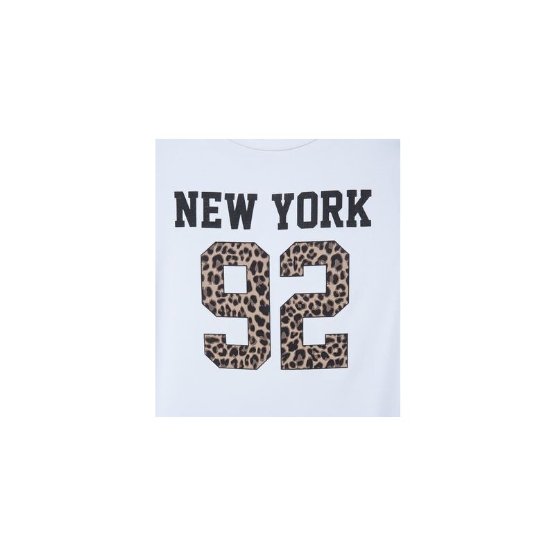 New Look Teenager – Weißes T-Shirt mit „New York 92“-Print und Leopardenmuster