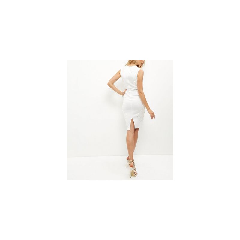New Look AX Paris – Weißes Midi-Kleid mit Einsatz aus Häkelspitze