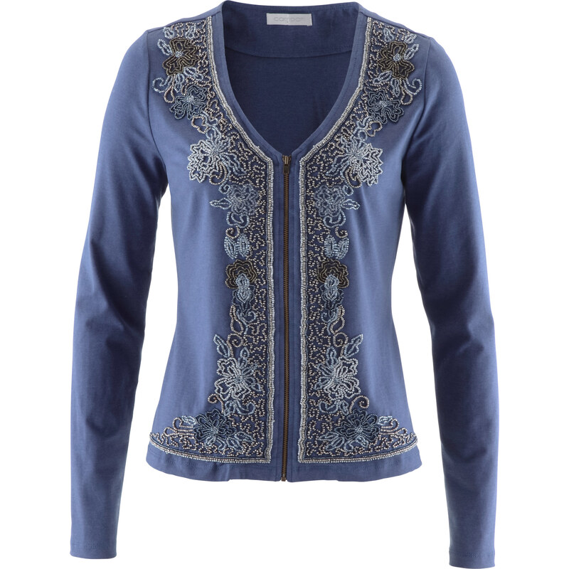 bpc selection premium Premium Shirtjacke mit Perlenstickerei langarm in blau für Damen von bonprix