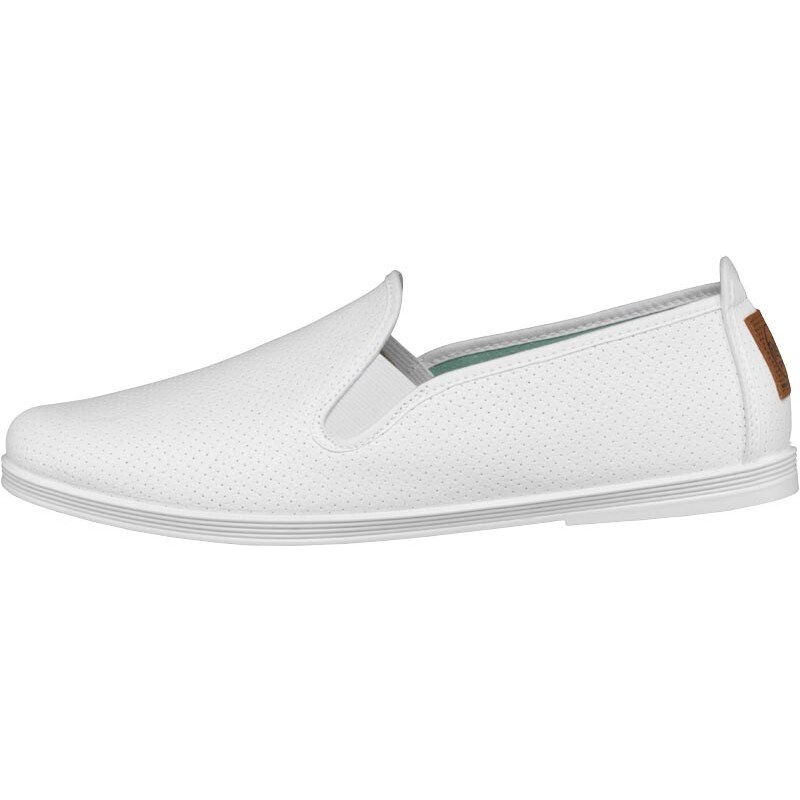FLOSSY Mens Torrox White Perforated Leather Slip On Plimsole White Perforated Leather