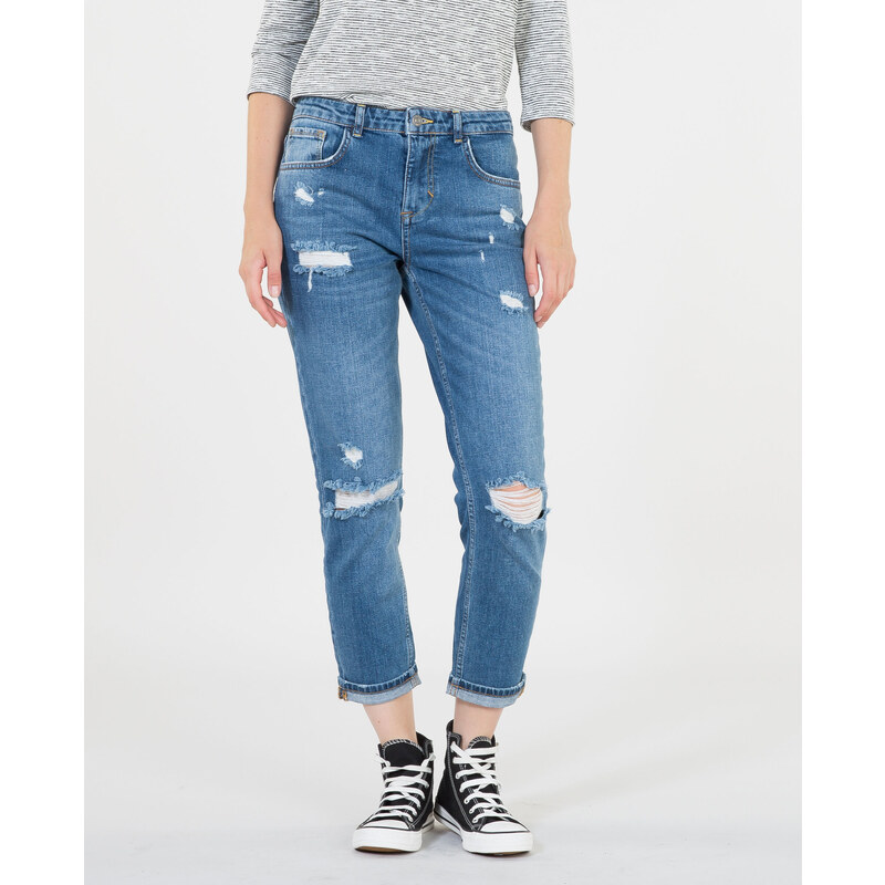 Boyfit-Jeans mit Destroy-Effekt Blau, Größe 36 -Pimkie- Mode für Damen