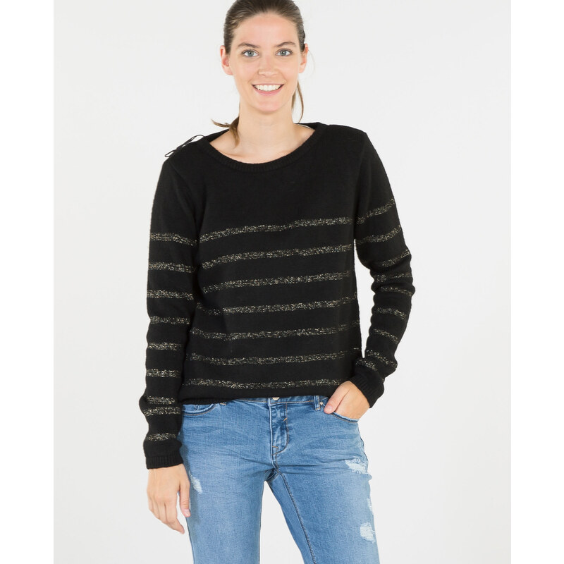 Lurex-Pullover mit Schleife Schwarz, Größe L -Pimkie- Mode für Damen