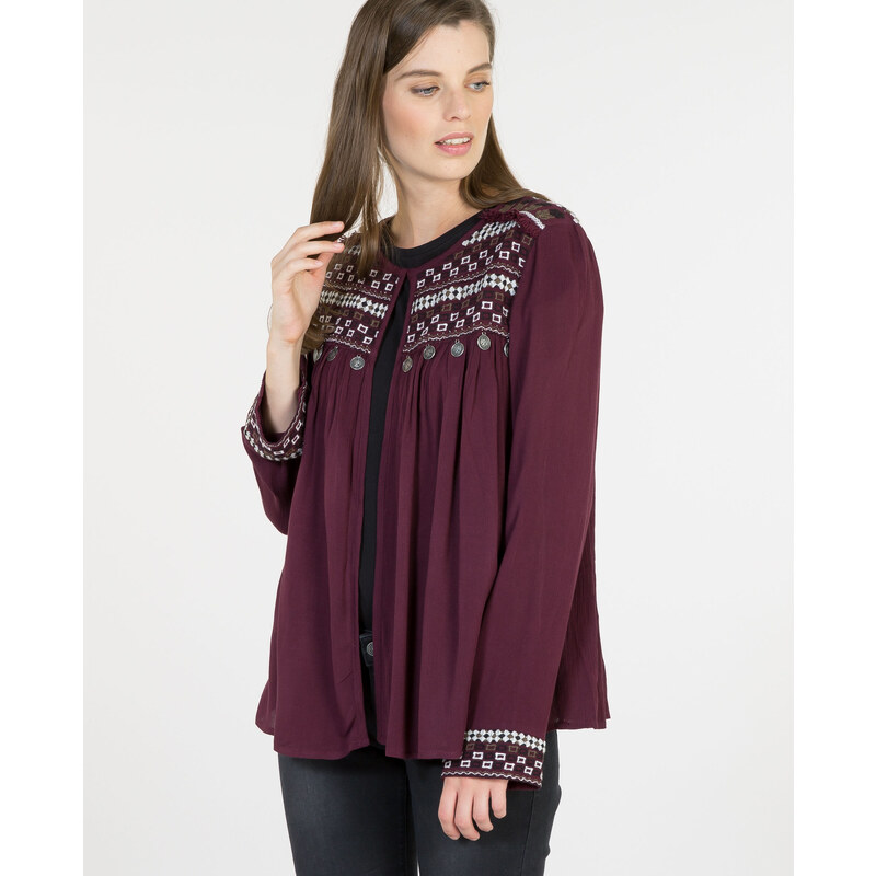 Offene Bluse mit Stickerei Bordeauxrot, Größe L -Pimkie- Mode für Damen