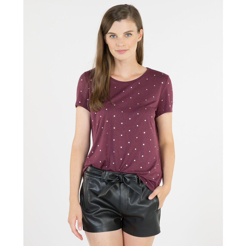 Gepunktetes T-Shirt Bordeauxrot, Größe S -Pimkie- Mode für Damen