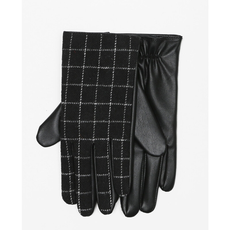 Handschuhe aus Materialmix mit Karomuster. Schwarz, Größe S -Pimkie- Mode für Damen