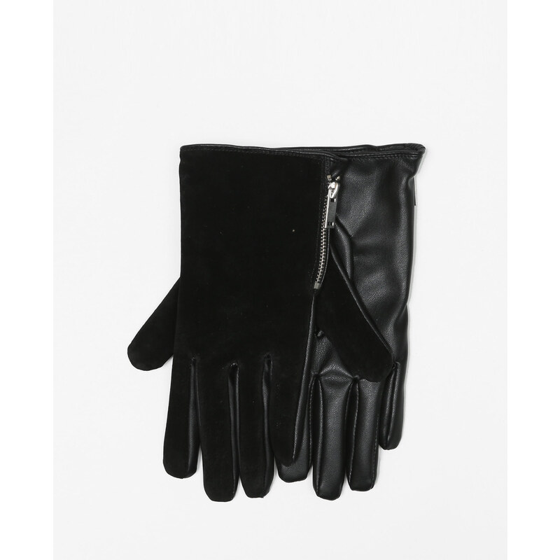 Handschuhe aus Wildlederimitation und Kunstleder Schwarz, Größe M -Pimkie- Mode für Damen