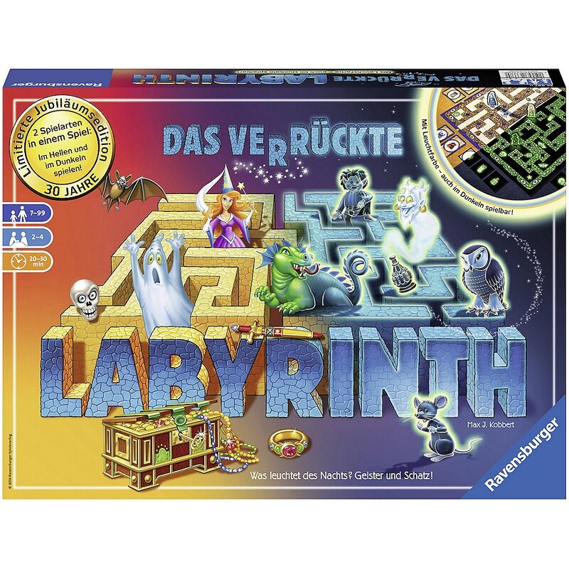 Ravensburger Brettspiel fluoresziert im Dunkeln, »Das verrückte Labyrinth 30 Jahre Jubiläumsedition«
