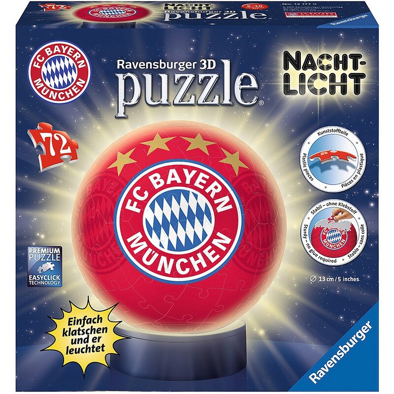 Ravensburger 3D Puzzle, 72 Teile mit Leuchtfunktion, »Nachtlicht FC Bayern München«