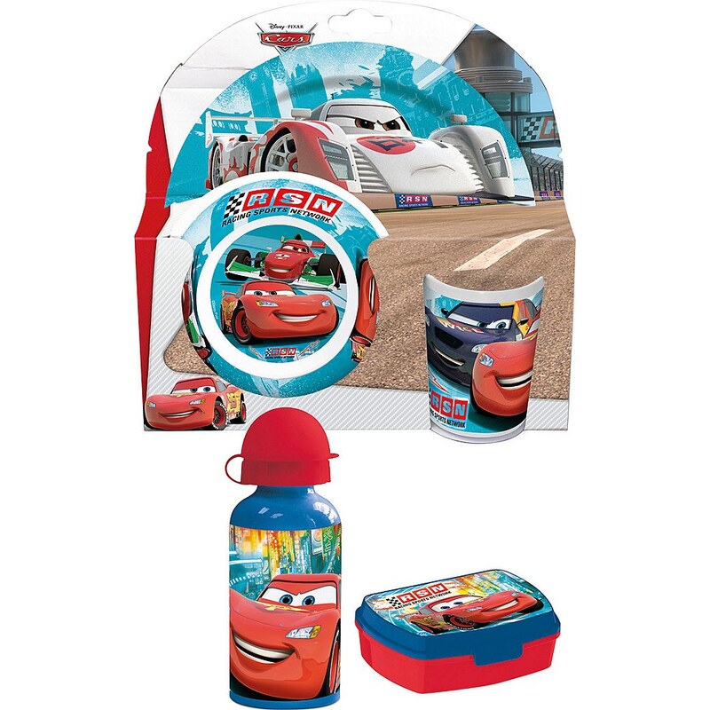p:os Kindergeschirrset mit Trinkflasche und Brotdose, »Disney Pixar Cars Frühstückspaket Promo«