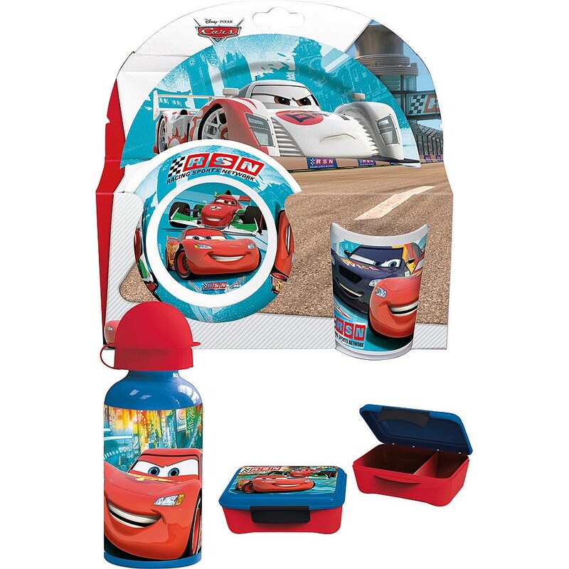 p:os Kindergeschirrset mit Trinkflasche und Brotdose, »Disney Pixar Cars Frühstückspaket Elite«