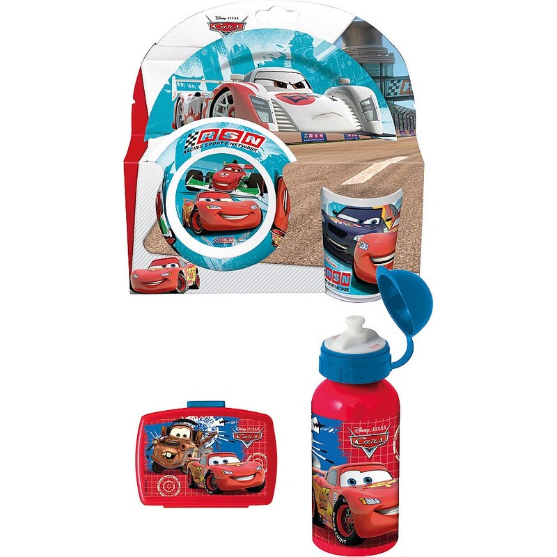 p:os Kindergeschirrset m. Trinkflasche - Brotdose, »Disney Pixar Cars Frühstückspaket Premium, blau«
