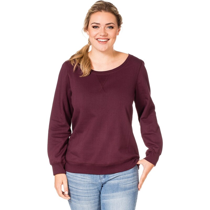 Große Größen: sheego Casual Sweatshirt mit Rippbündchen, aubergine, Gr.40/42-56/58