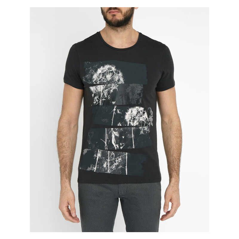 IKKS Anthrazitgraues T-Shirt mit Rundhalsausschnitt und Forest-Print