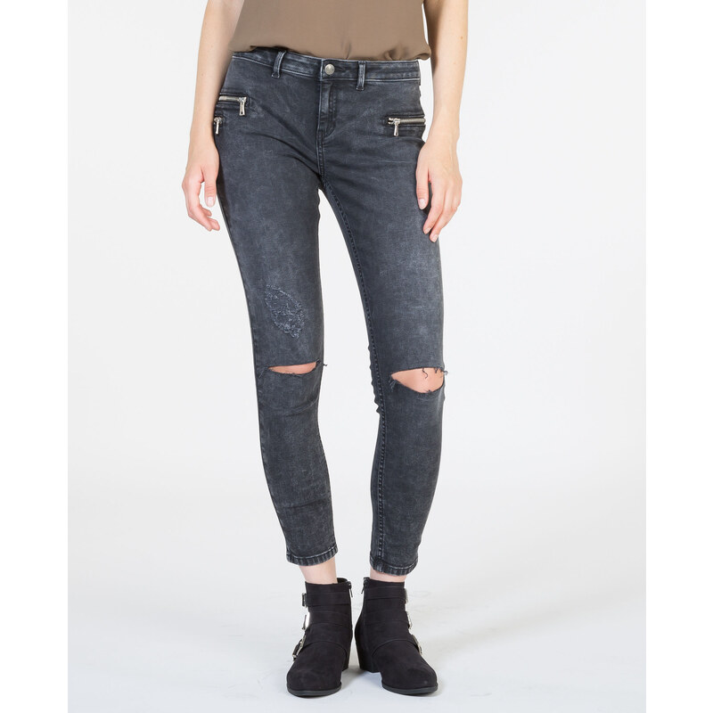 Skinny-Jeans im Destroy-Look ausgewaschenes Grau, Größe 36 -Pimkie- Mode für Damen