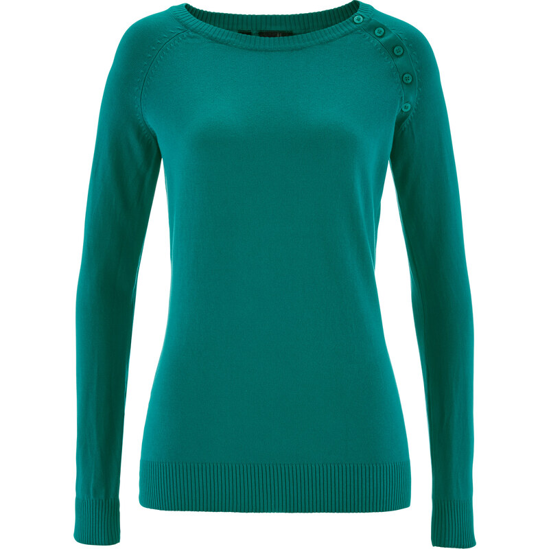 bpc bonprix collection Basic Feinstrick-Pullover langarm in grün für Damen von bonprix