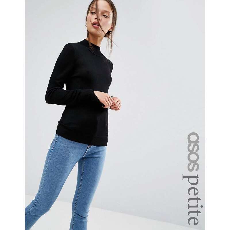 ASOS PETITE - Pullover mit Stehkragen aus weicher Wolle - Schwarz