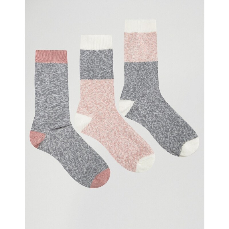 ASOS - Socken mit rosa Bahnen, 3er-Pack - Mehrfarbig