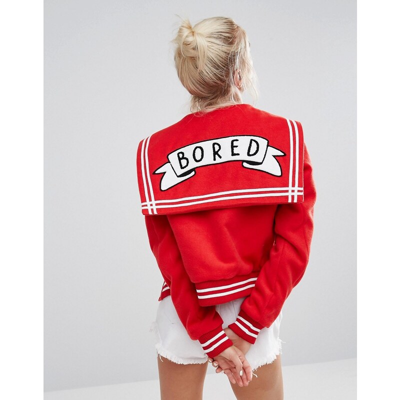 "Lazy Oaf - College-Jacke mit "Bored"-Aufnäher" - Rot