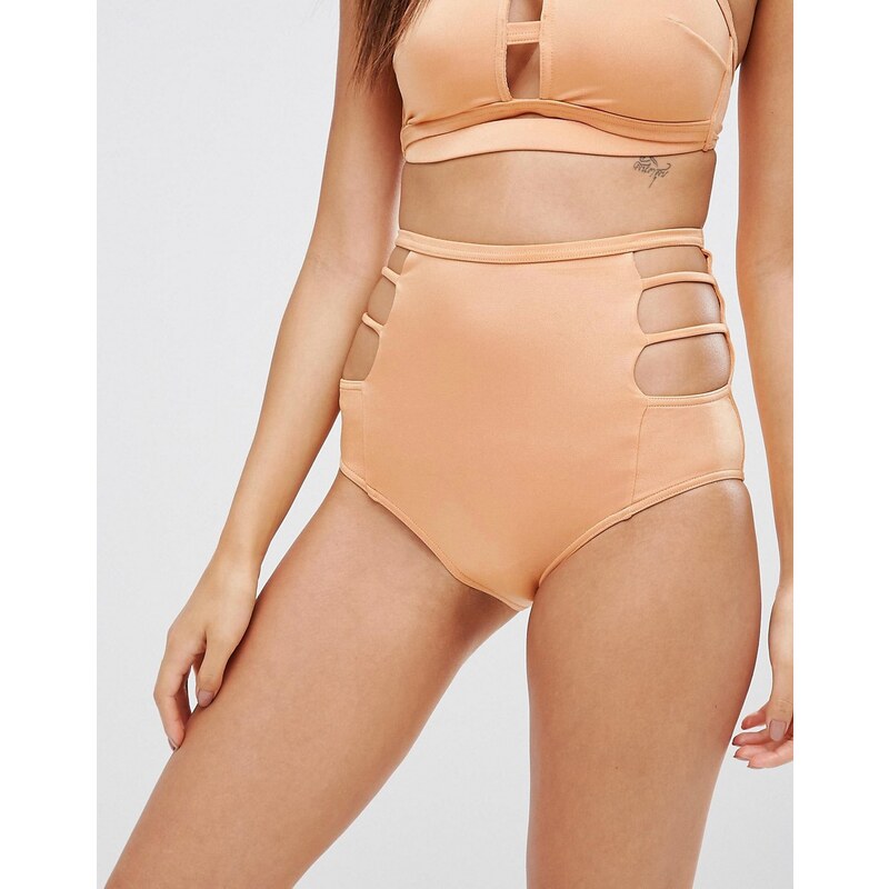 ASOS FULLER BUST - Exklusive Bikinihose mit Zierausschnitten und hohem Bund - Gold