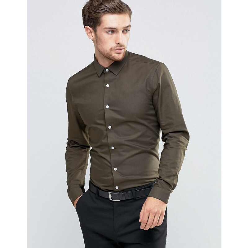 ASOS - Elegantes, regulär geschnittenes Oxford-Hemd in Khaki - Grün