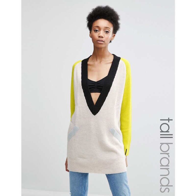 Noisy May Tall - Pullover mit V-Ausschnitt und Blockfarben - Mehrfarbig